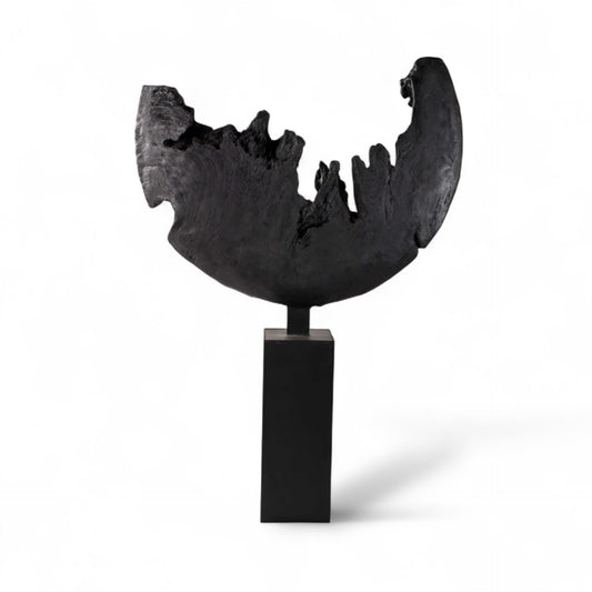 Estatua de luna rota, KD, Madera Chamcha y metal