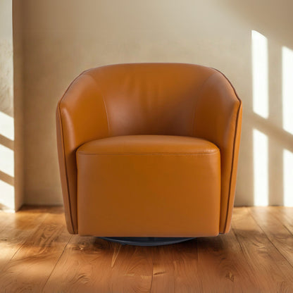 Sillón giratorio tapizado en eco piel Cognac