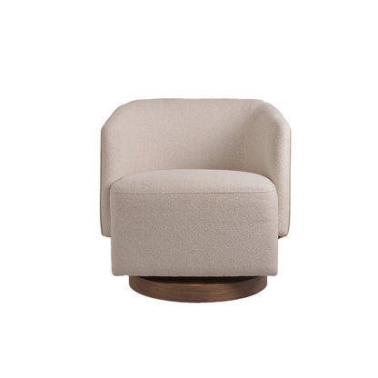 Sillón giratorio tapizado en tela beige y tipo piel